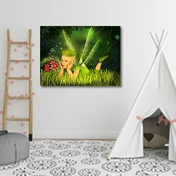 «Эльф в сказочном лесу» в интерьере детской комнаты для девочки с шалашом