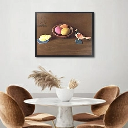 «Easter Eggs, Shell and Bird» в интерьере столовой с черными стенами