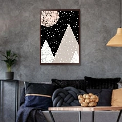 «Абстрактная геометрическая композиция 23» в интерьере гостиной в стиле лофт в серых тонах