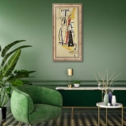 «Abstract Lulli, 1919» в интерьере гостиной в зеленых тонах