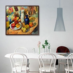 «Натюрморт с вазой и яблоками» в интерьере светлой кухни над обеденным столом