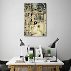 «Молодая невеста на фоне дворца» в интерьере современного офиса над столами работников