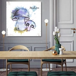 «Эскиз акварельных грибов» в интерьере классической кухни у двери