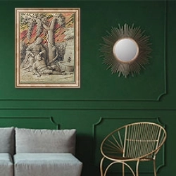 «Самсон и Далила» в интерьере классической гостиной с зеленой стеной над диваном