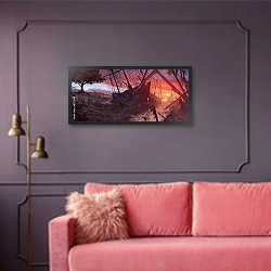 «Кладбище кораблей» в интерьере гостиной с розовым диваном