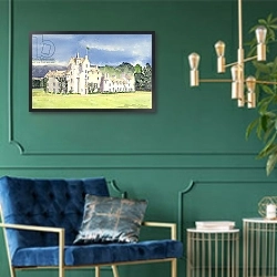 «Ballindalloch Castle, 1995» в интерьере зеленой гостиной над диваном
