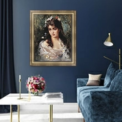 «Девушка в костюме Флоры» в интерьере гостиной в классическом стиле над диваном