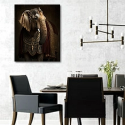 «Слон #1» в интерьере современной столовой с черными креслами