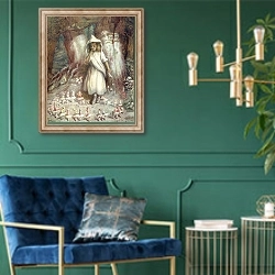 «'The elf ring' by Kate Greenaway.» в интерьере в классическом стиле с зеленой стеной