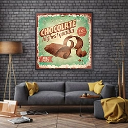 «Шоколад, ретро плакат» в интерьере в стиле лофт над диваном