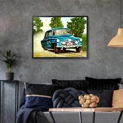 «Автомобили в искусстве 63» в интерьере гостиной в стиле лофт в серых тонах