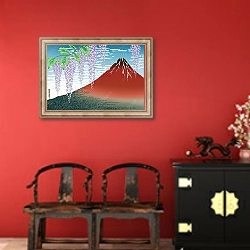 «Цветы вистерии на фоне горы Фудзи» в интерьере в этническом стиле