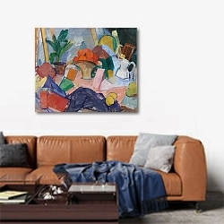 «Still Life with Oranges in a Basket» в интерьере современной гостиной над диваном