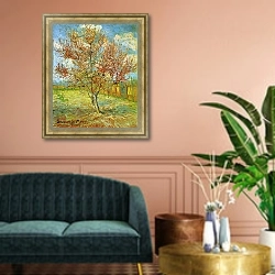 «Розовый персик в цвету (реминисценции по Мауве)» в интерьере классической гостиной над диваном