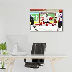 «Голкипер в хоккее» в интерьере офиса над рабочим местом