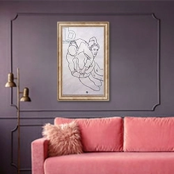 «Being Embraced; Umarmende, 1918» в интерьере гостиной с розовым диваном
