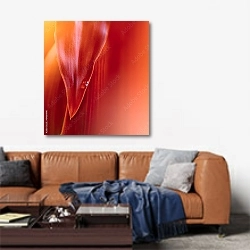 «Красный осенний лист с каплей» в интерьере современной гостиной над диваном