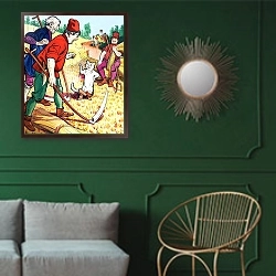«The Story of Puss-in-Boots 8» в интерьере классической гостиной с зеленой стеной над диваном