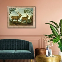 «Stag and hind in a wooded landscape» в интерьере классической гостиной над диваном