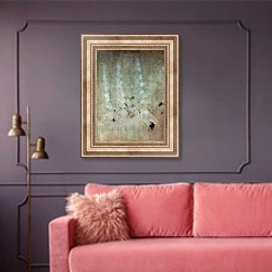 «Зима (VII)» в интерьере гостиной с розовым диваном