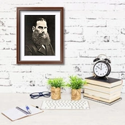 «Portrait of tolstoy» в интерьере кабинета с белой кирпичной стеной