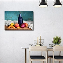 «Натюрморт с фруктами и голубой вазой» в интерьере современной столовой над обеденным столом