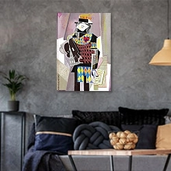 «Скрипач 2» в интерьере гостиной в стиле лофт в серых тонах