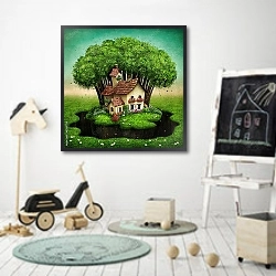 «Дом на зеленом острове» в интерьере детской комнаты для мальчика с самокатом