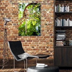 «Мартышка на ветке в солнечной роще» в интерьере кабинета в стиле лофт с кирпичными стенами