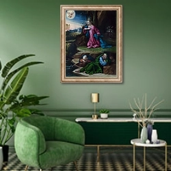 «Муки в саду 2» в интерьере гостиной в зеленых тонах