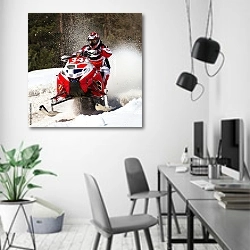 «Соревнования на снегоходах» в интерьере современного офиса в минималистичном стиле