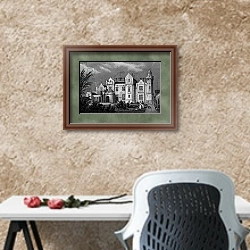 «View of Abbotsford» в интерьере кабинета с песочной стеной над столом