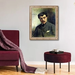 «Portrait of Alexander Falguiere 1887» в интерьере гостиной в бордовых тонах