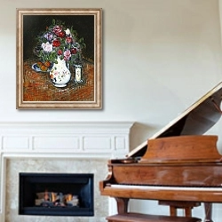 «Vase of Flowers and Bowl of Fruit; Vase de Fleurs et Bol de Fruits,» в интерьере классической гостиной над камином