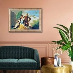 «The Parasol, 1777» в интерьере классической гостиной над диваном