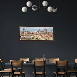 «Италия, Флоренция. Панорамный вид с Пьязалле Микелеанджело №4» в интерьере столовой с темными стенами