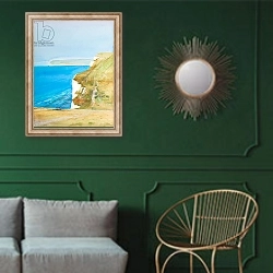 «Beachy Head ll» в интерьере классической гостиной с зеленой стеной над диваном