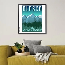 «Аляска» в интерьере в скандинавском стиле с желтым диваном
