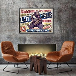 «Poster advertising sterilised milk, butter and Emmenthal cheese from the 'Societe Laitiere des Alpes Bernoises', 1895-1900» в интерьере в стиле лофт с бетонной стеной над камином