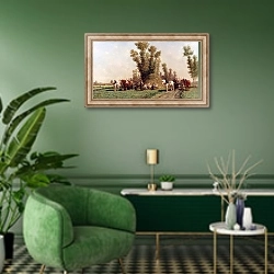 «На отдыхе» в интерьере гостиной в зеленых тонах