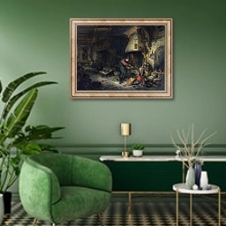 «Алхимик» в интерьере гостиной в зеленых тонах