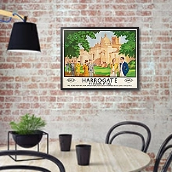 «Harrogate, its Quicker by Train', poster advertising rail journeys, 1941» в интерьере кухни в стиле лофт с кирпичной стеной