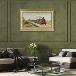 «Президентский поезд на пути из Дюнкерка в Компьень» в интерьере гостиной в оливковых тонах