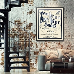 «Two little, blue little shoes» в интерьере двухярусной гостиной в стиле лофт с кирпичной стеной