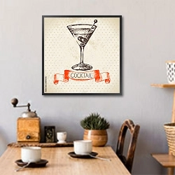 «Иллюстрация с коктейлем космополитан» в интерьере кухни над обеденным столом с кофемолкой