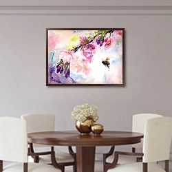«Шмель над розовой цветущей вишней» в интерьере столовой в классическом стиле