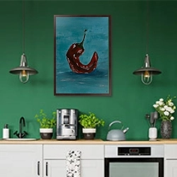 «Жгучий перчик» в интерьере кухни с зелеными стенами