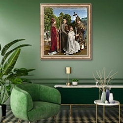 «Бернардин Сальвиати и трое Святых» в интерьере гостиной в зеленых тонах