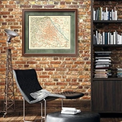 «Карта окрестностей Вены, конец 19 в. 2» в интерьере кабинета в стиле лофт с кирпичными стенами