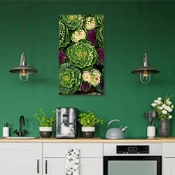 «Капустная грядка» в интерьере кухни с зелеными стенами